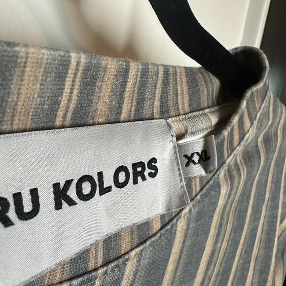 Tru Kolors Men's Blue Tan Vertical Striped Logo Short Sleeve Tee Size XXL - Picture 6 of 8